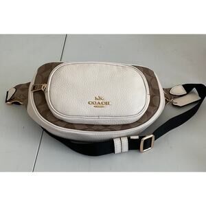 Coach Women's Coated Canvas & Pebbled Leather Belt Bag Khaki/Chalk NWT